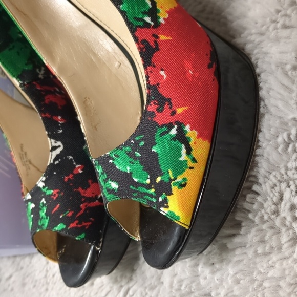 Marc Fisher Open Toe Platform Heels, Red Black Green Yellow White, Size 9.5 M - Picture 5 of 15